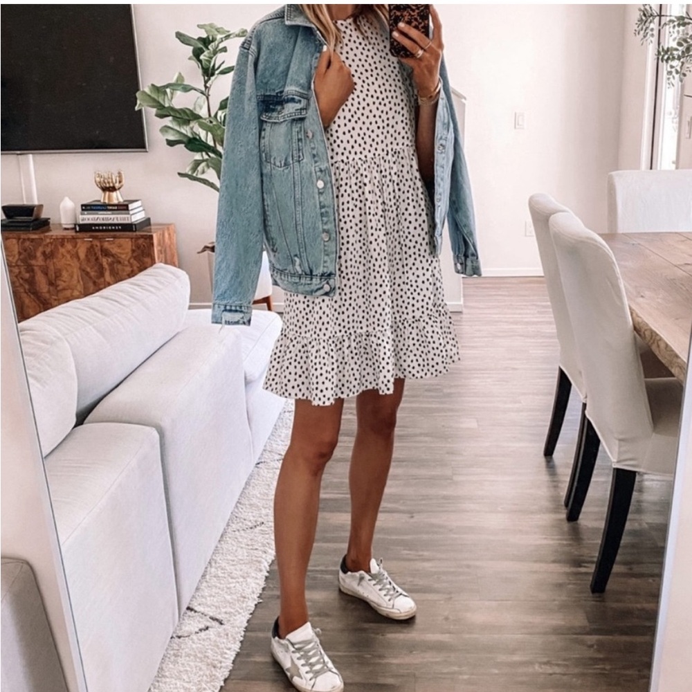 Fashion Jackson X The Drop Polka Dot Tiered Babydoll Dress White/Black NEW XS